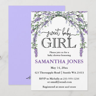 Lavender eucalyptus watercolor baby shower  invita invitation