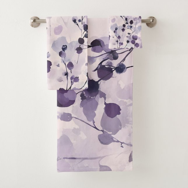 Lavender Eucalyptus Watercolor Floral  Bath Towel Set (Insitu)