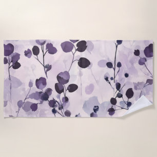 Lavender Eucalyptus Watercolor Floral Beach Towel
