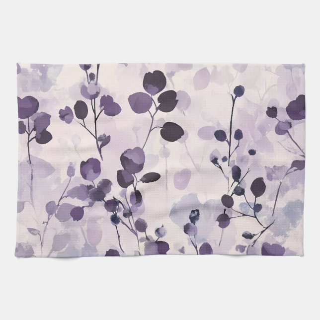 Lavender Eucalyptus Watercolor Floral  Kitchen Towel (Horizontal)