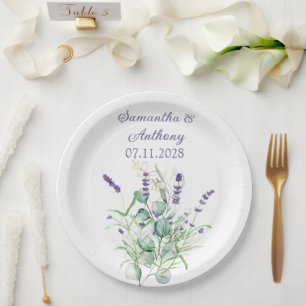 Lavender Eucalyptus Watercolor Herbs Purple  Paper Plates