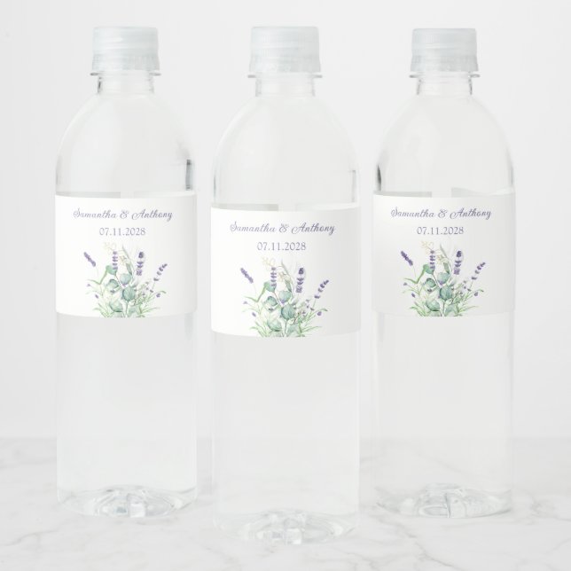 Lavender Eucalyptus Watercolor Herbs Wedding Water Bottle Label (Bottles)