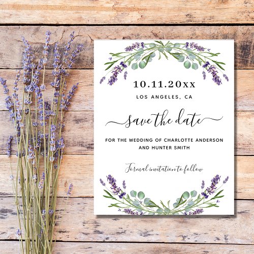 Lavender eucalyptus wedding budget save the date