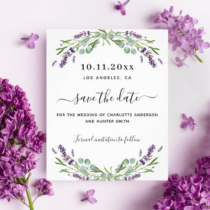 Lavender eucalyptus wedding budget save the date flyer