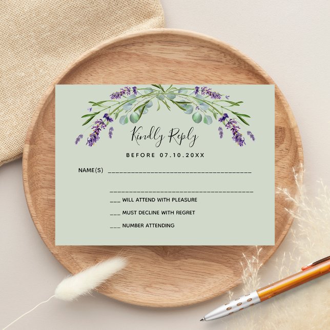 Lavender eucalyptus wedding response RSVP Note Card (Creator Uploaded)