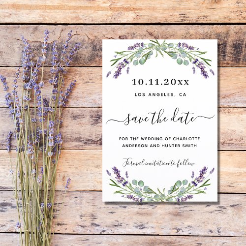 Lavender eucalyptus wedding save the date