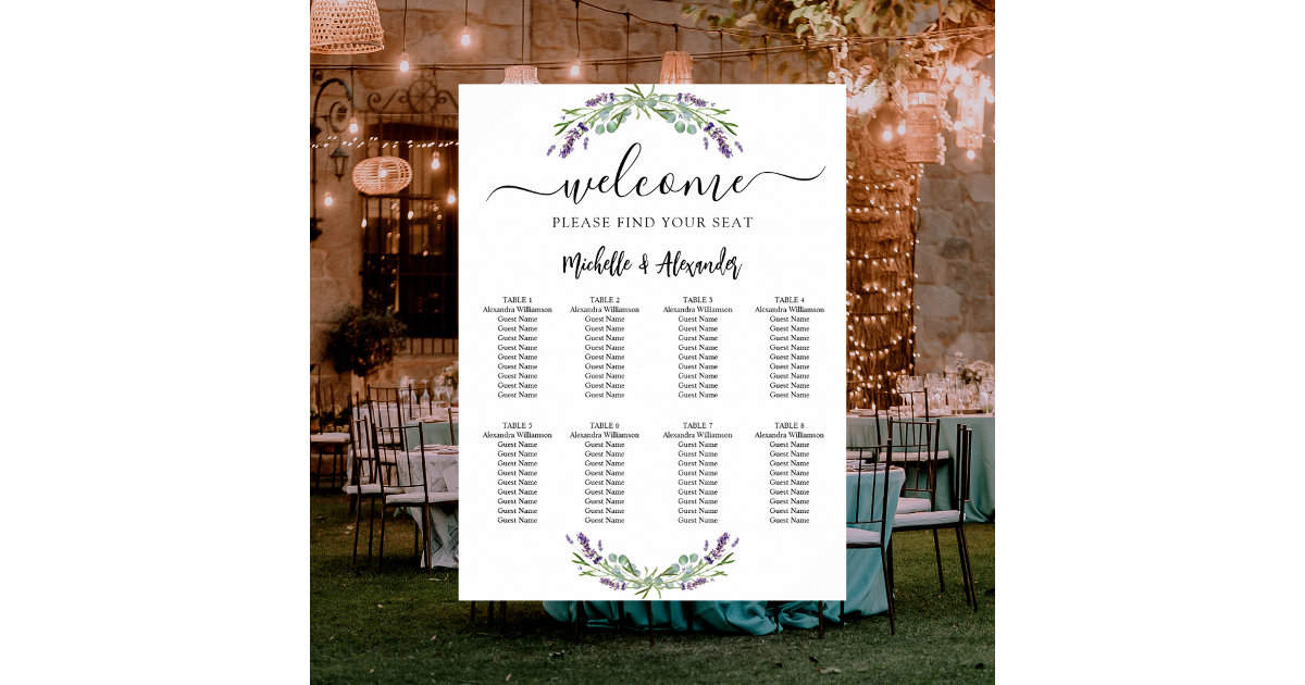 Lavender eucalyptus wedding seating chart Zazzle