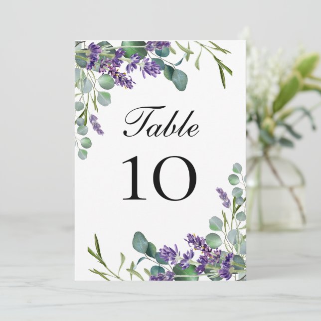 Lavender Eucalyptus Wedding Table Number Cards (Standing Front)