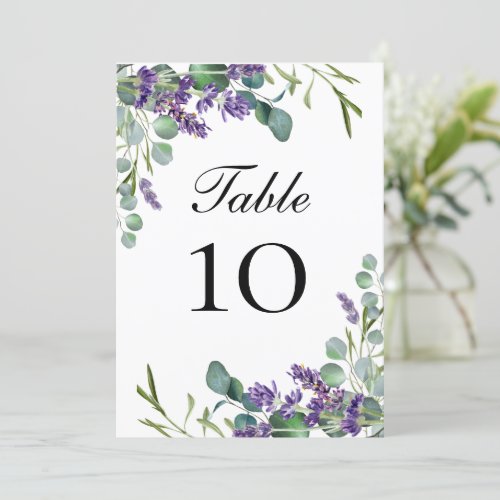 Lavender Eucalyptus Wedding Table Number Cards