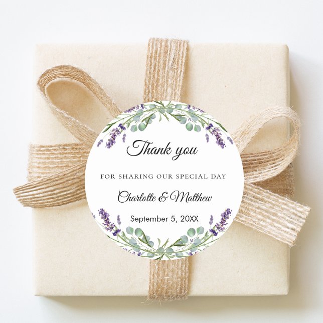 Lavender eucalyptus wedding thank you classic round sticker (Creator Uploaded)