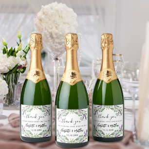 Lavender eucalyptus wedding thank you sparkling wine label