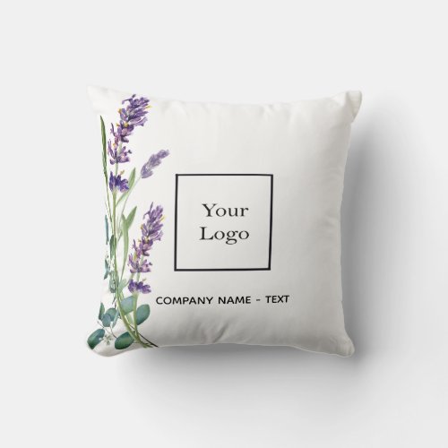 Lavender eucalyptus white business logo throw pillow