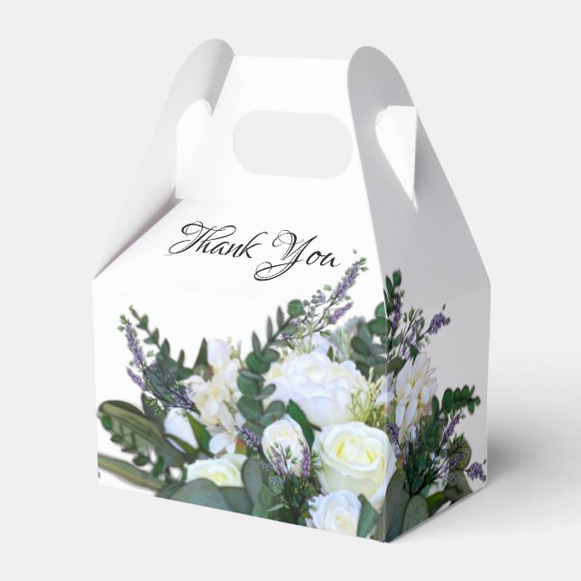 Lavender Eucalyptus white roses greenery  Favor Boxes (Front Side)
