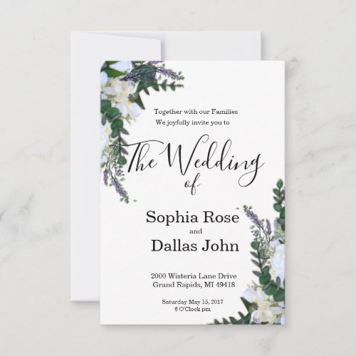 Lavender Eucalyptus white roses greenery  Invitation