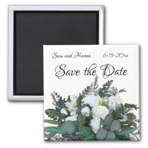 Lavender Eucalyptus white roses greenery    Magnet