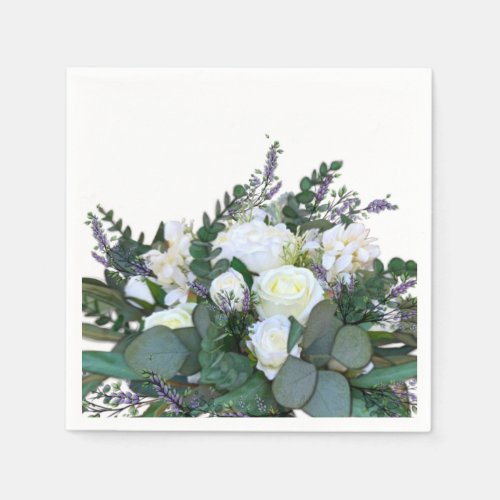 Lavender Eucalyptus white roses greenery     Napkins