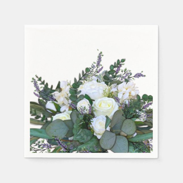 Lavender Eucalyptus white roses greenery     Napkins (Front)
