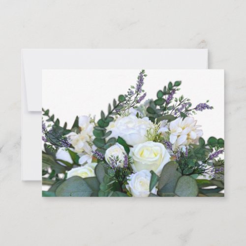 Lavender Eucalyptus white roses greenery       RSVP Card