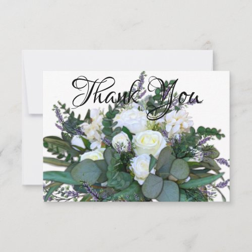 Lavender Eucalyptus white roses greenery   Thank You Card