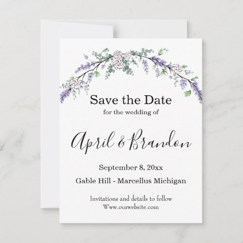 Lavender Eucalyptus white roses watercolor   Save The Date