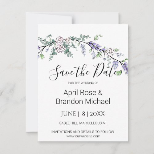Lavender Eucalyptus white roses watercolor  Save The Date