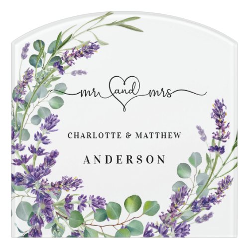 lavender eucalyptus wreath mr mrs names door sign