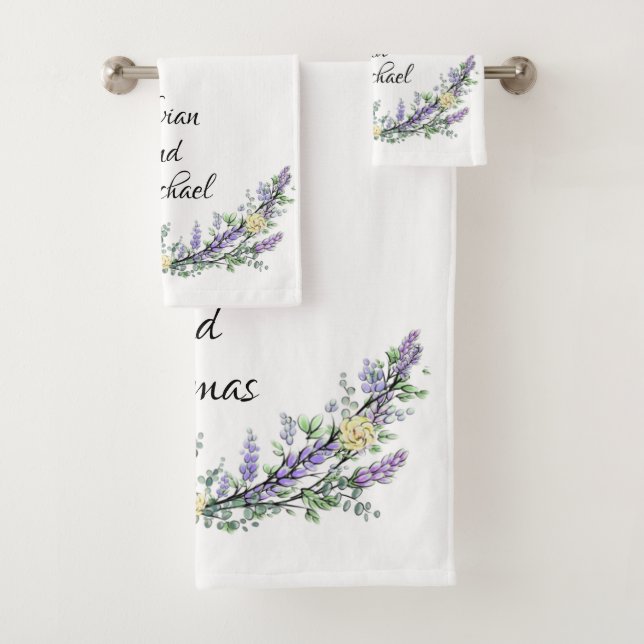 Lavender Eucalyptus yellow roses watercolor  Bath  Bath Towel Set (Insitu)