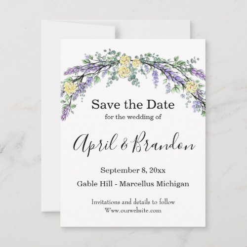 Lavender Eucalyptus yellow roses watercolor  Save The Date