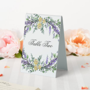 Lavender eucalyptus yellow roses yellow Floral  Table Tent