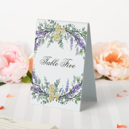 Lavender eucalyptus yellow roses yellow Floral  Table Tent Sign