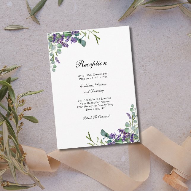 Lavender Eucalytus Floral Wedding Reception  Enclosure Card (Lavender Eucalyptus Greenery Wedding Reception Card. Watercolor, Elegant Trendy)