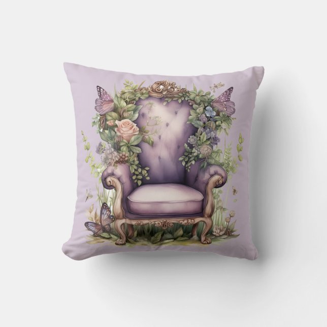 Lavender Fairy Dreams Butterfly Chair Throw Pillow (Front)