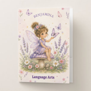 Lavender Fairy Garden School Name Design Pocket Folder
