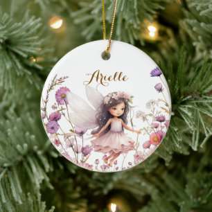Lavender fairy wildflower pixie birthday gift ceramic ornament