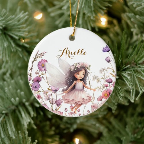 Lavender fairy wildflower pixie birthday gift ceramic ornament
