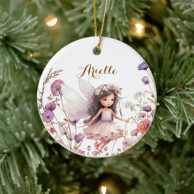Lavender fairy wildflower pixie birthday gift ceramic ornament (Tree)