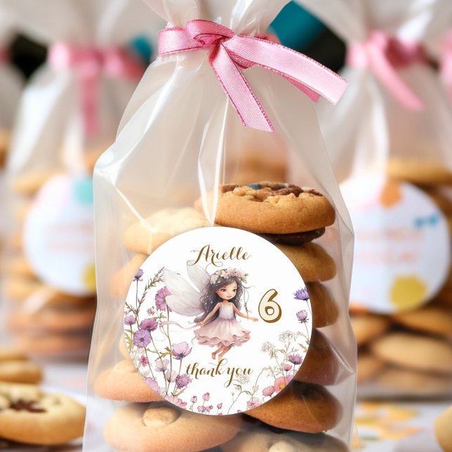 Lavender Fairy wildflower thank you  Classic Round Sticker (Creator Uploaded)