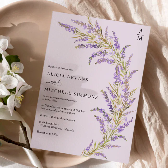 Lavender Fall autumn floral watercolor wedding Invitation | Zazzle