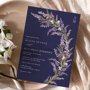 Lavender Fall autumn floral watercolor wedding Invitation