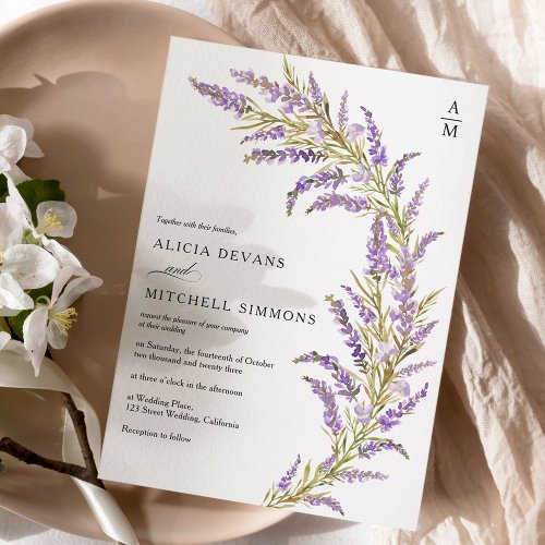 Lavender Fall autumn floral watercolor wedding  Invitation