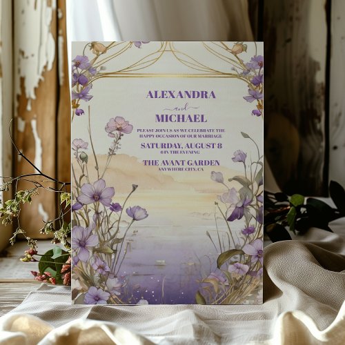 Lavender Fall autumn floral watercolor wedding  Invitation