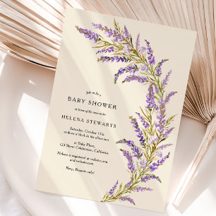 Lavender Fall floral watercolor baby shower Invitation