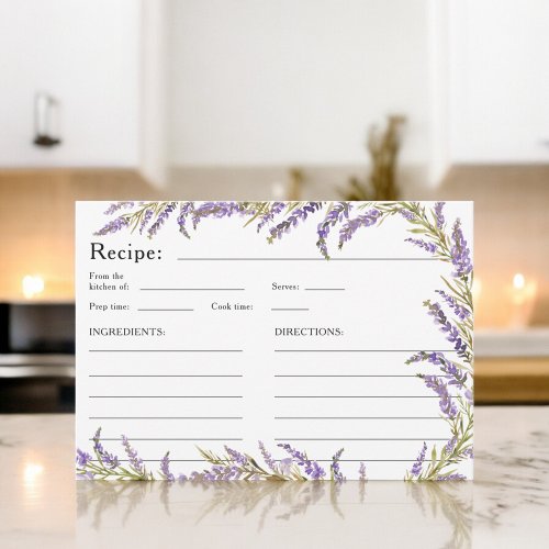 Lavender Fall floral watercolor bridal recipe  Enclosure Card