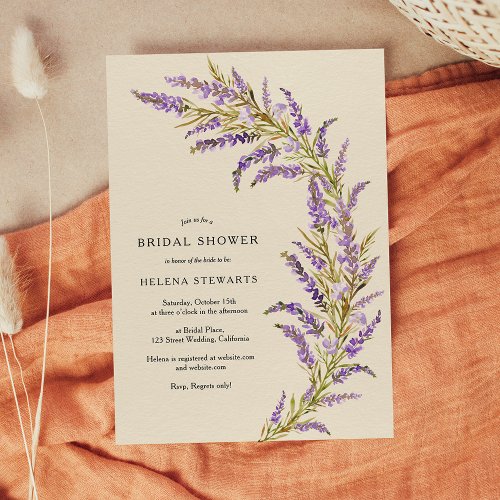 Lavender Fall floral watercolor bridal shower Invitation
