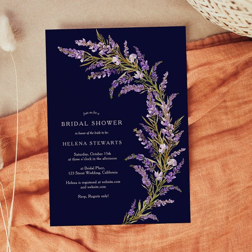 Lavender Fall floral watercolor bridal shower Invitation
