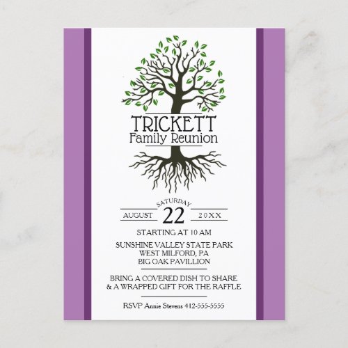 Lavender Family Tree Family Reunion Invitation Postcard