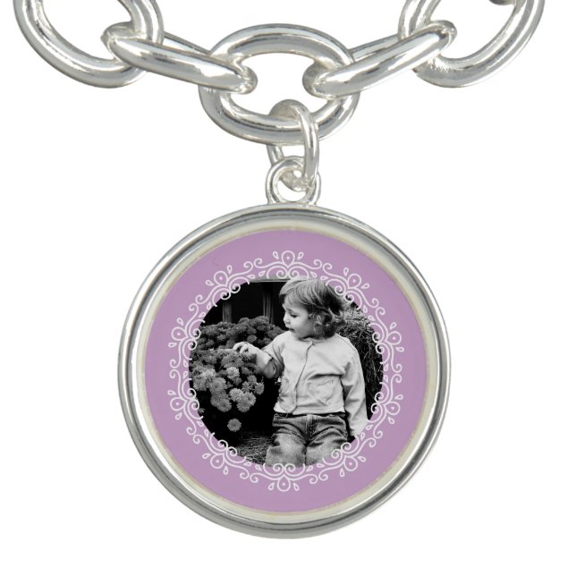 Lavender Fancy Frame Custom Photo Bracelet (Design)