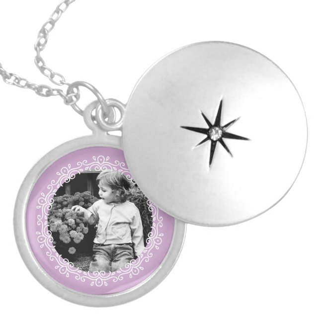 Lavender Fancy Photo Frame Locket Necklace (Front)