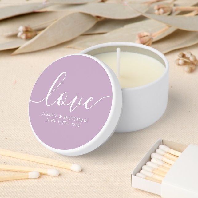 Lavender Fancy Script Modern Wedding Mini Candle Favors (Insitu)