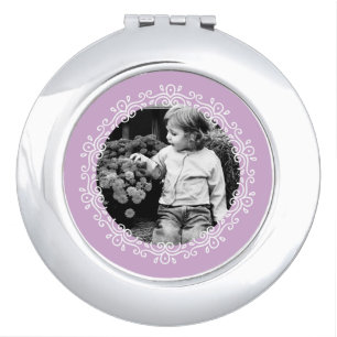 Lavender Fancy Swirls Frame Custom Photo Vanity Mirror